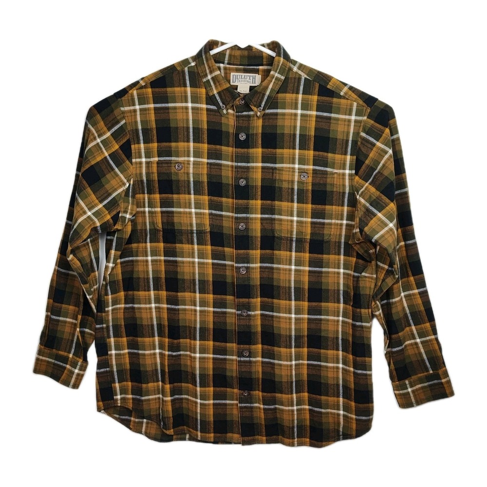 Duluth Trading Co. Button-Up Ahirt Men's XL Tall Gold/Black Plaid Long Sleeves